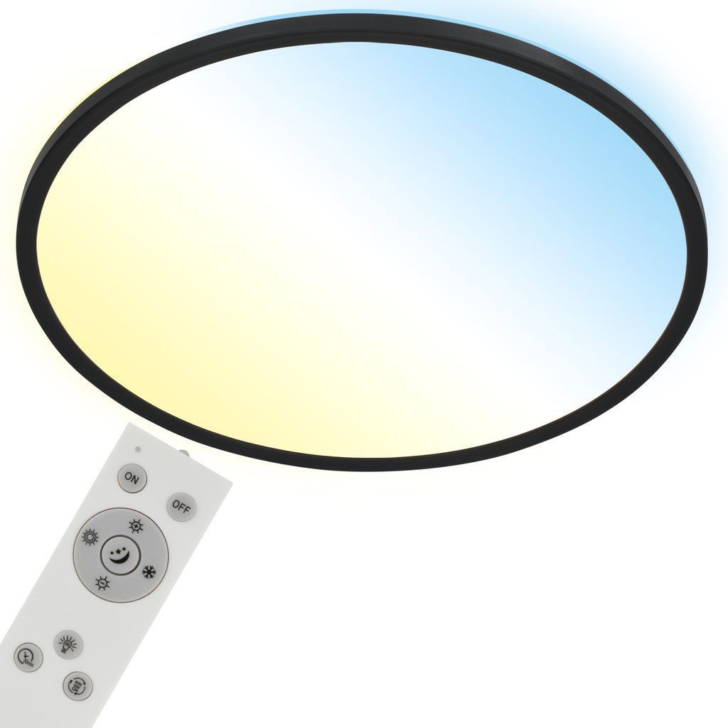 Briloner Leuchten LED Deckenleuchte 3728-015, Dimmfunktion, LED fest integriert, 2700K - Extra-Warmweiß, Deckenlampe, 48x3cm, Schwarz, 31W, Wohnzimmer, Schlafzimmer, Küche