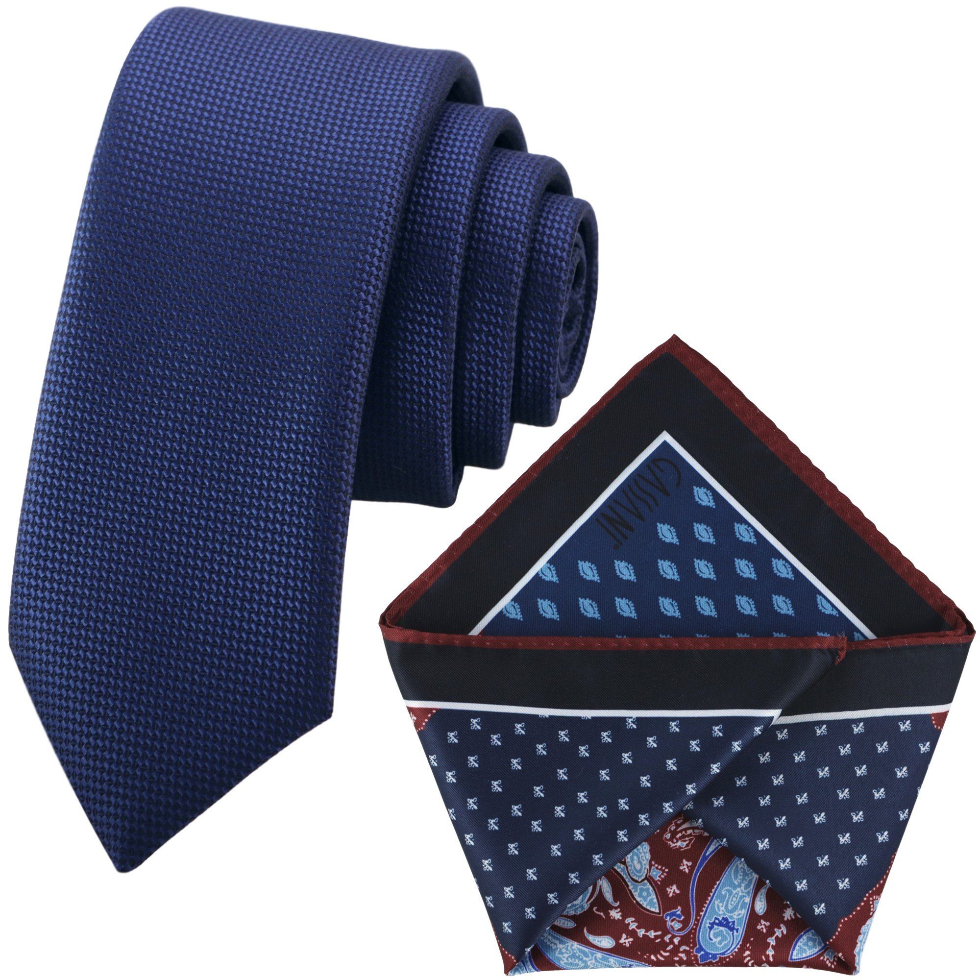 GASSANI Krawatte Herren-Krawatte Rips Fine Karo, z. Anzug Schmal Slim, Uni Seide Touch (Set, 2-St., Gepunktet, 2, Getupft, Paisley, Bunt, Geblümt, Schlips, Einstecktuch, Kariert) Blumen Blüten Punkte Dots Pünktchen Tupfen Tropfen Rauten, Seide Touch