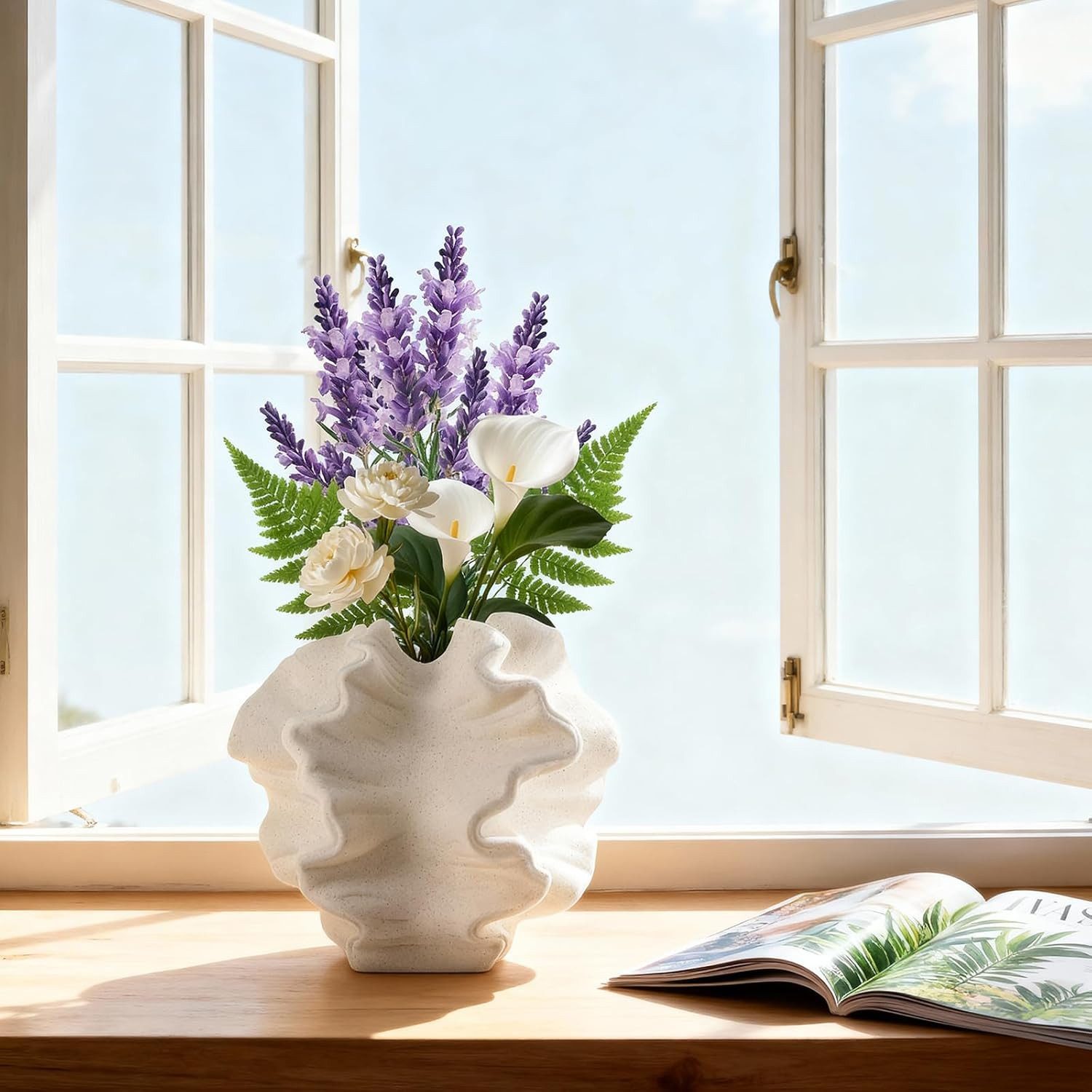 BlingBin Dekovase Blumenvase Vasen Keramik Vase für Blumen Moderne Vasen Deko (1 Stück, 1 St., 17L x 4,2B x 17H cm), für Nordisches für Pampasgras Tulpen Rosen Deko für Wohnzimmer
