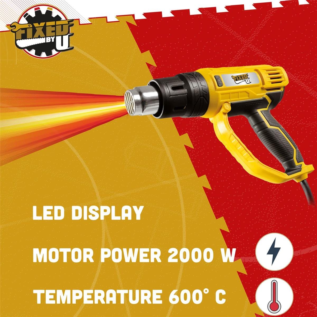 Grizzly Tools Heißluftgebläse Heißluftpistole im Koffer mit LED-Anzeige, Heißluftfön, 60-600° C, bis max. 600 °C