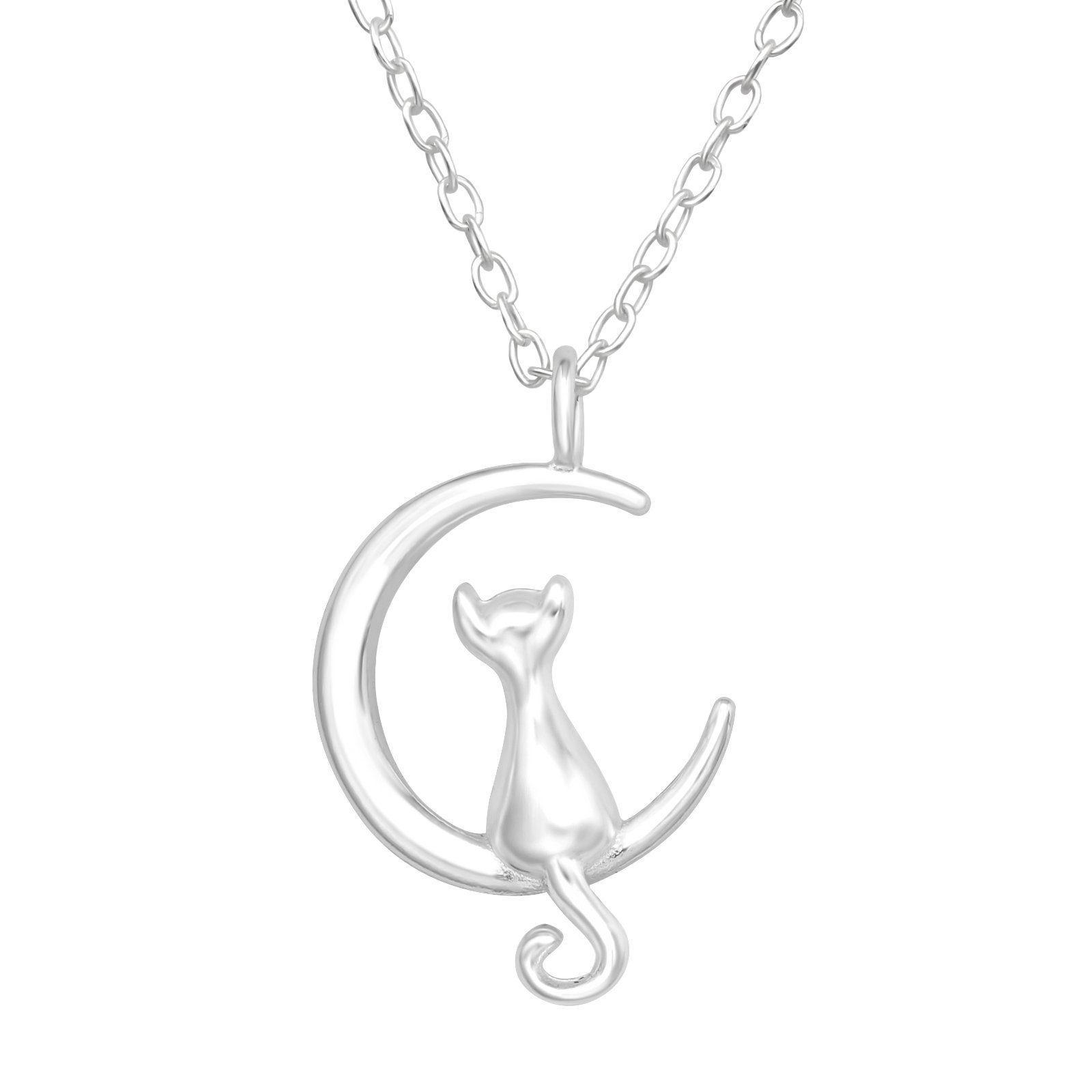 Ketten-Set Kette mit Mond und Katze aus 925 Silber