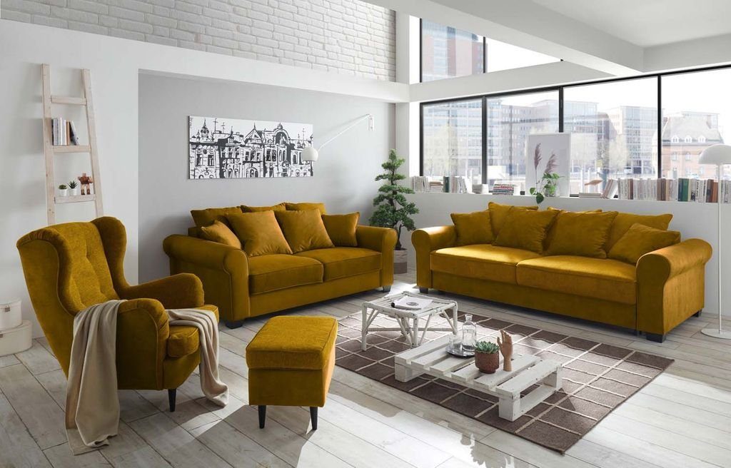 DESIGN ED 2-farbig Sofa Gelb Couch 3-Sitzer EXCITING Aurelia 3-Sitzer, Polstergarnitur