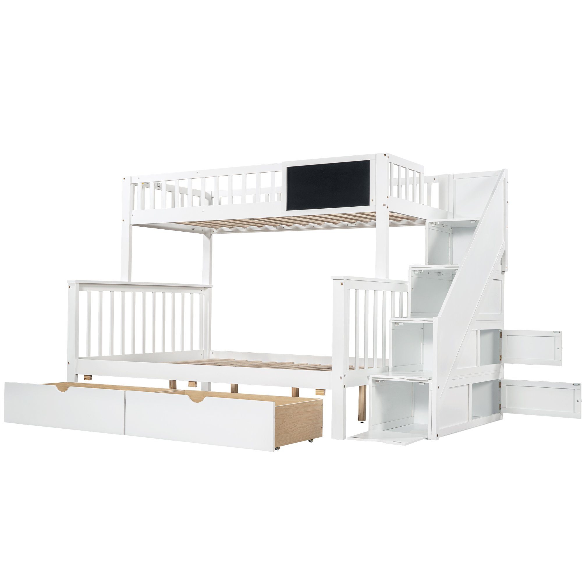 Etagenbett Tafel mit 90x200cm+140x200cm weiß Treppe OKWISH Kinderbett, Schubladen