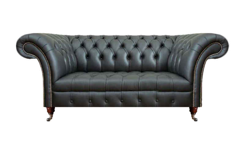 JVmoebel Chesterfield-Sofa Leder Sofa Zweisitzer Couch Polstermöbel Polster Schwarz Möbel, 1 Teile, Made in Europa