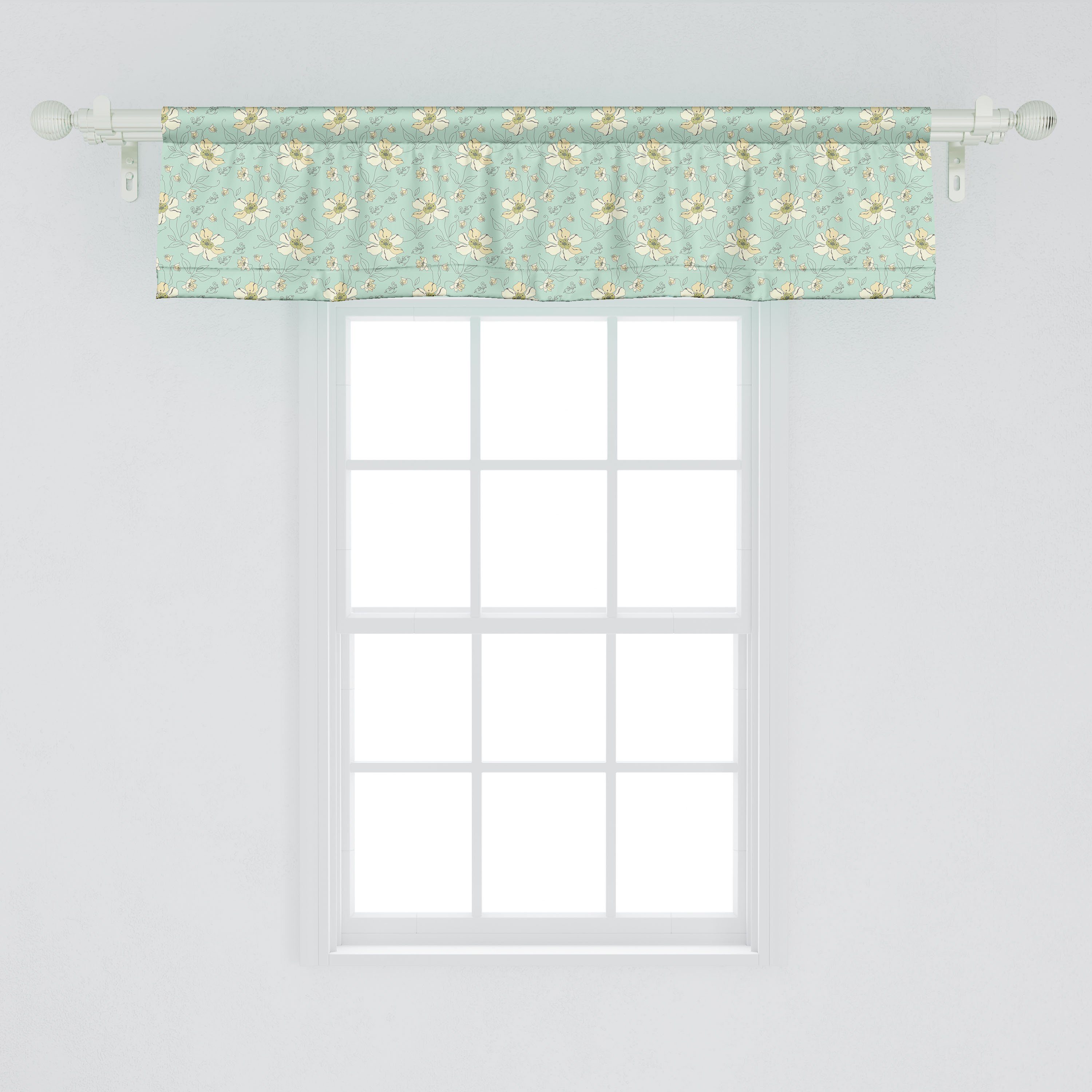 Scheibengardine Vorhang Volant für Microfaser, Schlafzimmer Küche Blumen Dekor mit Abakuhaus, Pastelltöne Stangentasche, Blumen-Kunst