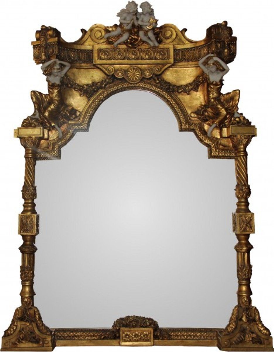 Casa Padrino Barockspiegel Barock Luxus Spiegel Engel Gold B 114 cm, H 153 cm - Edel & Prunkvoll - Made in Italy