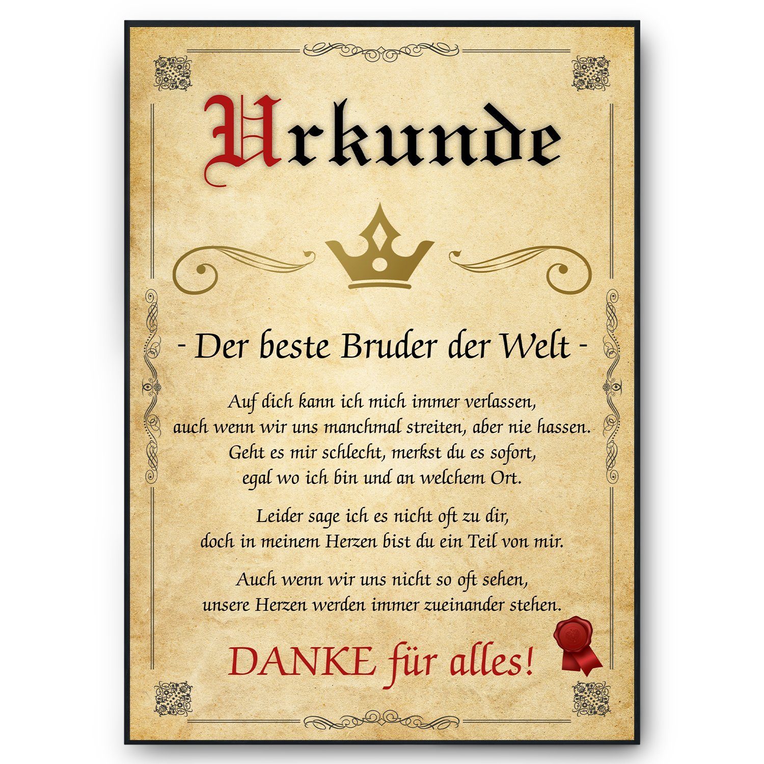 Tigerlino Poster Bester Bruder Urkunde Geschenkidee Bild Bruder Geschenk vo günstig online kaufen