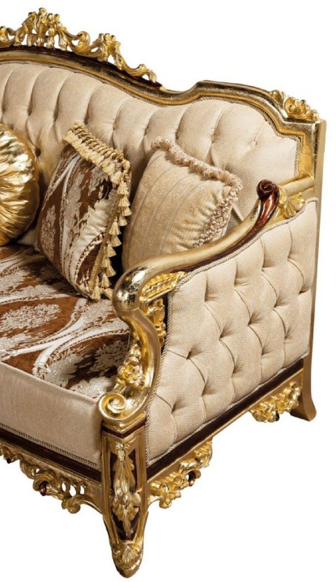 Casa Beige - Sofa / Prunkvolles Gold Sofa / Möbel Wohnzimmer Barock Wohnzimmer Sofa mit - Muster Barock Luxus Padrino Braun