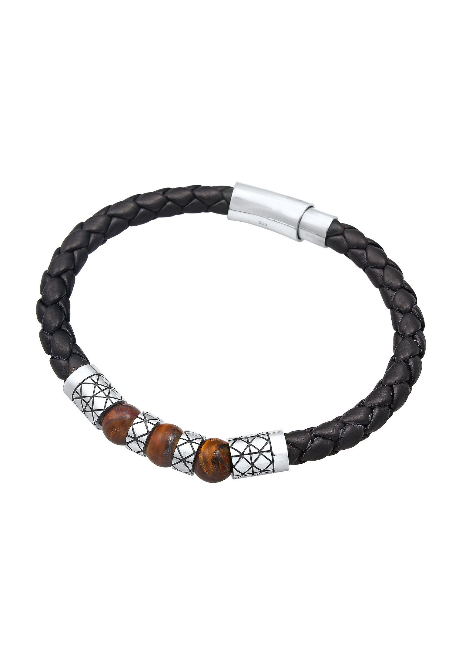 Kuzzoi Armband Herren Leder Bead Magnet-Verschluß 925er Silber
