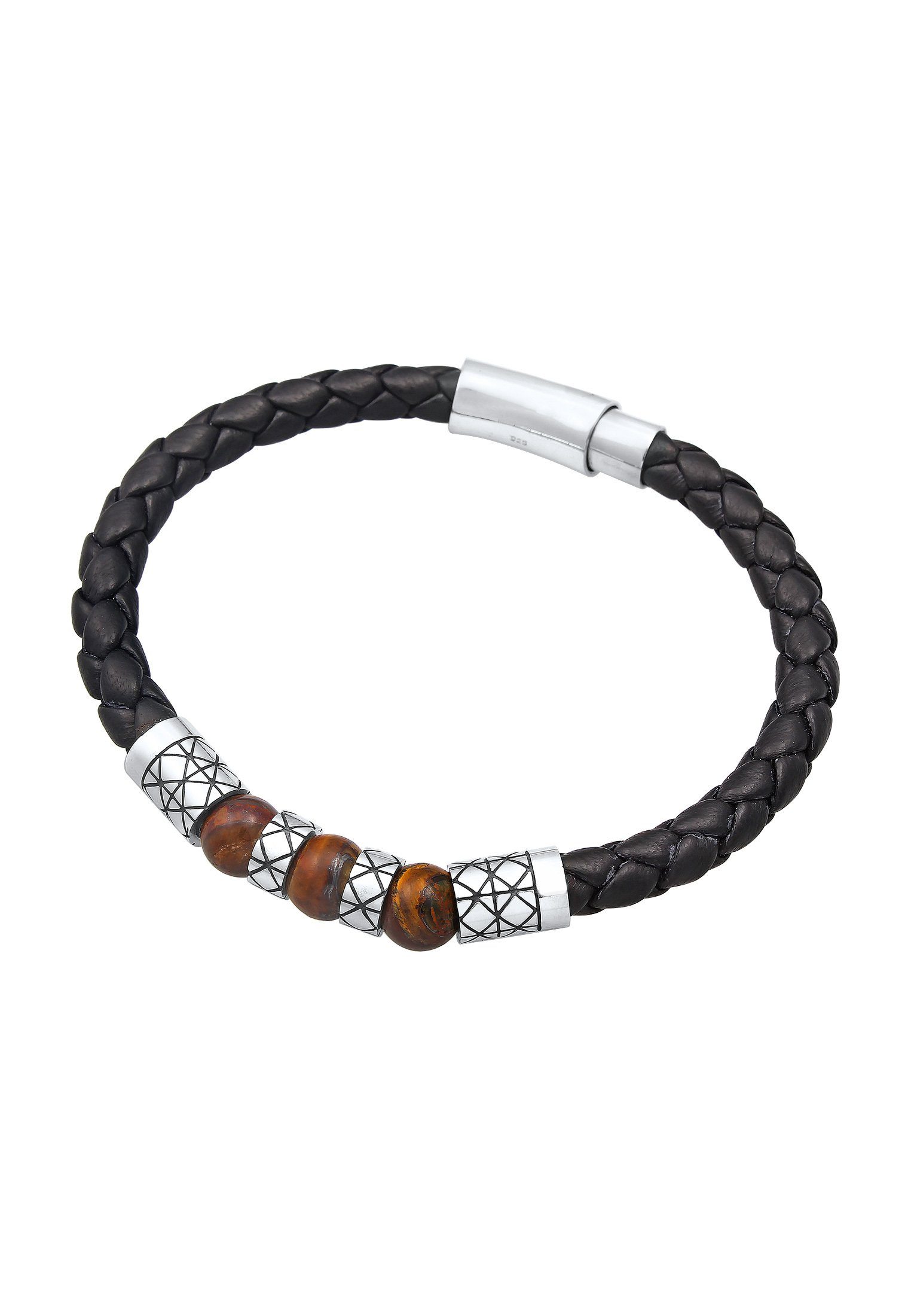 Kuzzoi Armband Herren Leder Bead Magnet-Verschluß 925er Silber, In sehr  hochwertiger Juwelier-Qualität gefertigt
