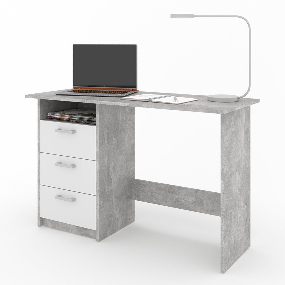 Schreibtisch Bürotisch Beton Arbeitstisch Weiß MEIKO PC-Tisch Vicco