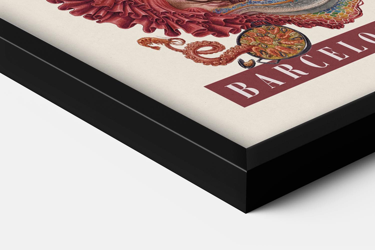 Tulup Bild mit Rahmen Barcelona Illustration im Rahmen, Wandkunst gerahmt