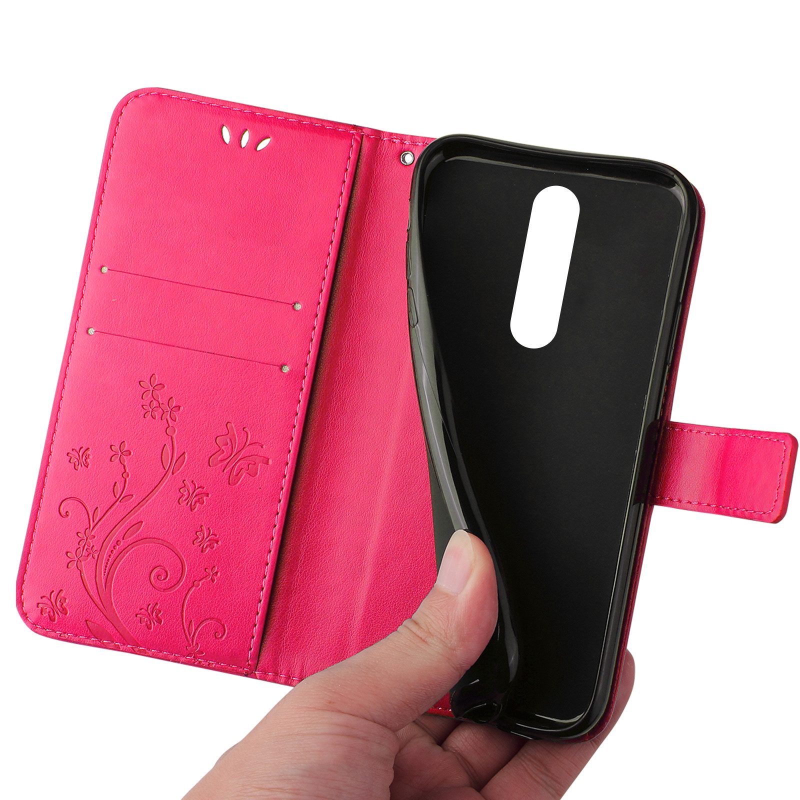Tec-Expert Handyhülle Cover Tasche Hülle für Xiaomi Redmi 8 6,3 Zoll, Klapphülle Case mit Kartenfach Fliphülle aufstellbar, Motiv Blumen