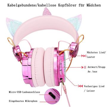 GelldG Einhorn Bluetooth-Kopfhörer Kabellos Bluetooth 5,0 Kinderkopfhörer Bluetooth-Kopfhörer