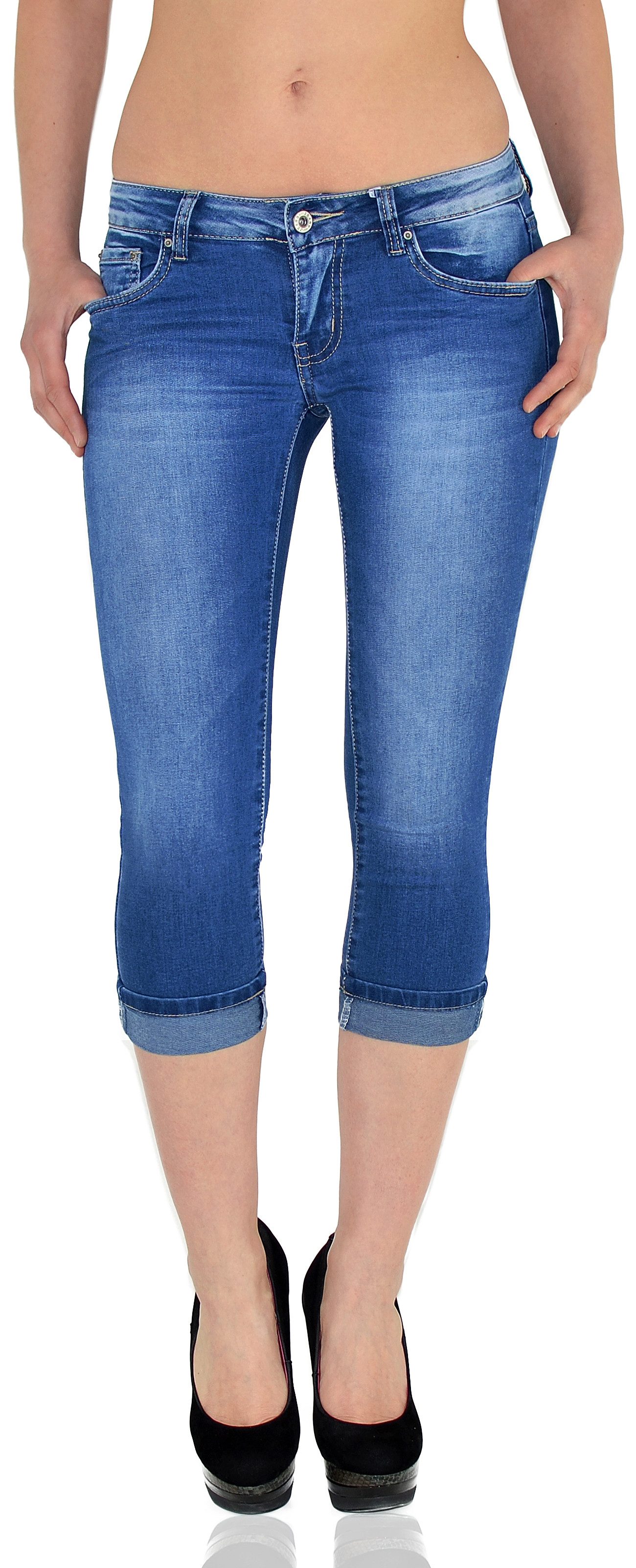 Caprijeans Damen 3/4 Jeans Hüftjeans niedrige Leibhöhe Damen 3/4 Hose Tief Bund