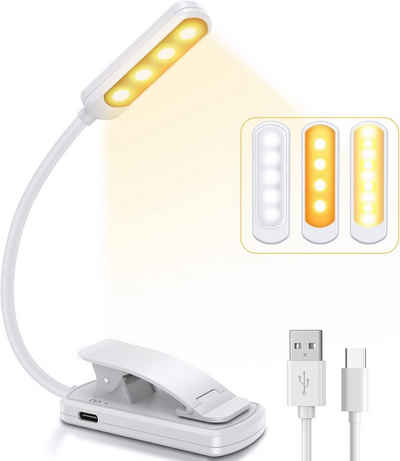 JOEAIS LED Leselampe Buch Klemme Buchlampe Leselicht Reading Light Lamp USB C, LED Leselampe Bett mit 3 Farbtemperatur für Arbeiten Zuhause, E-Reader