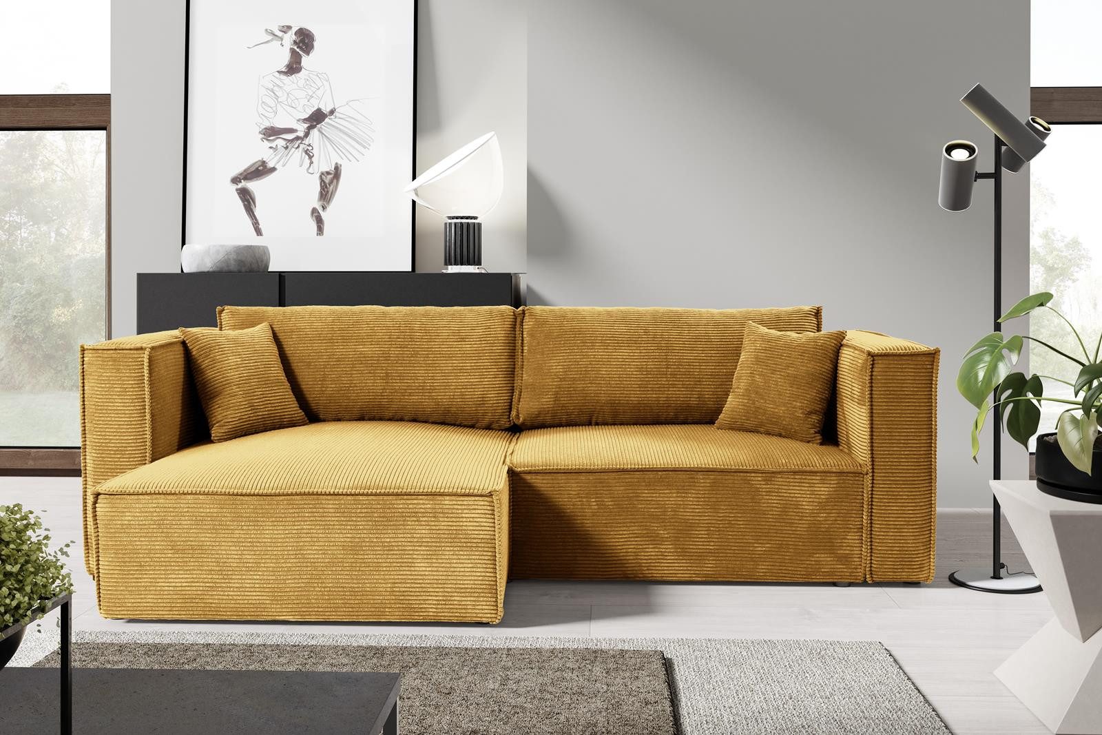 Compleo Ecksofa mit Schlaffunktion, Cordstoff, L-Form, günstig online kaufen
