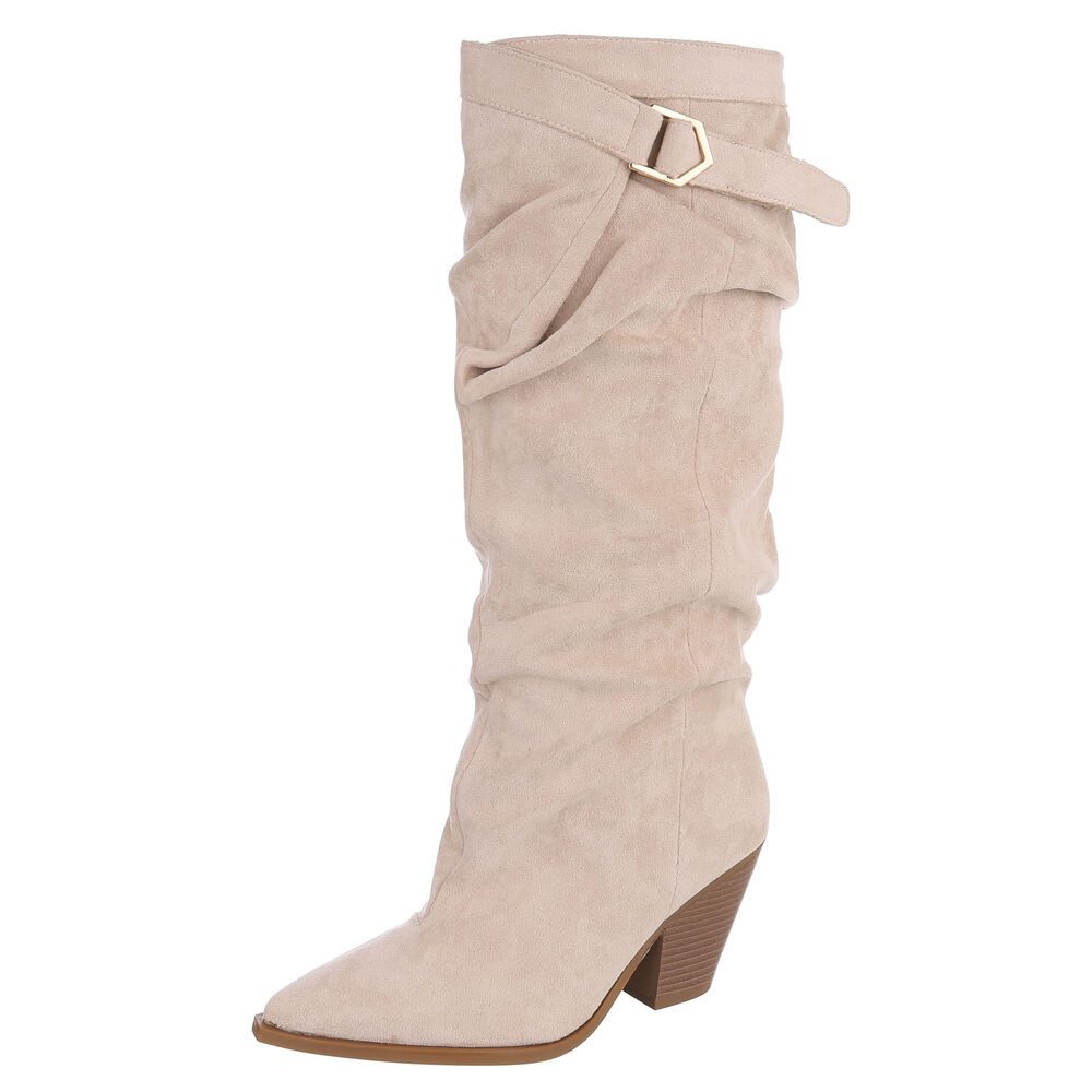 Ital-Design Damen Stiefel Veloursleder-Optik Blockabsatz High Shaft Westernstiefel (92214388) Blockabsatz Stiefel in Beige