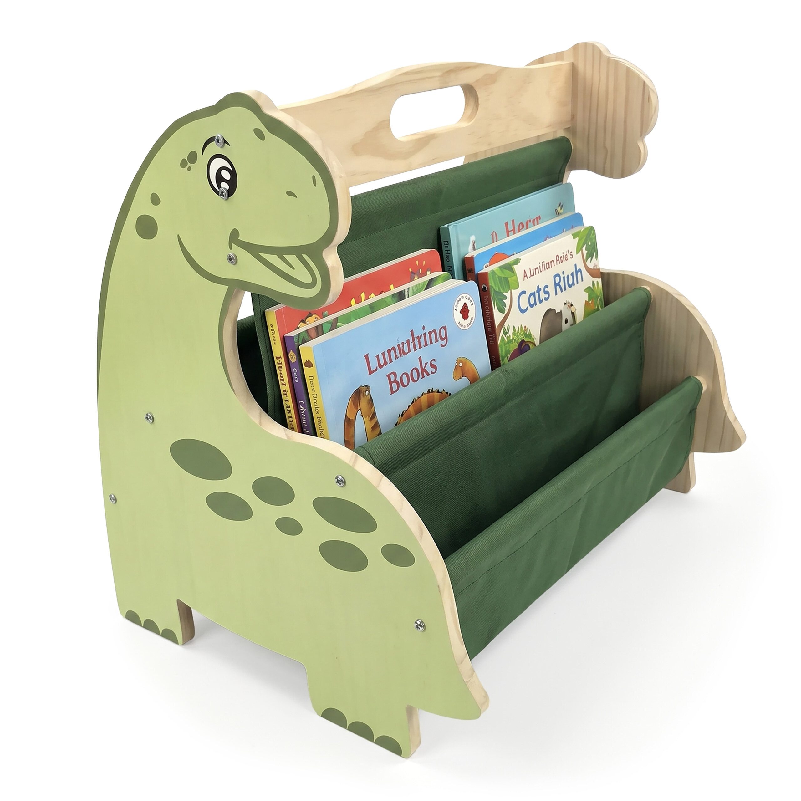 relaxdays Kinderregal Bücherregal Kinder 4 Stofffächer, Dino