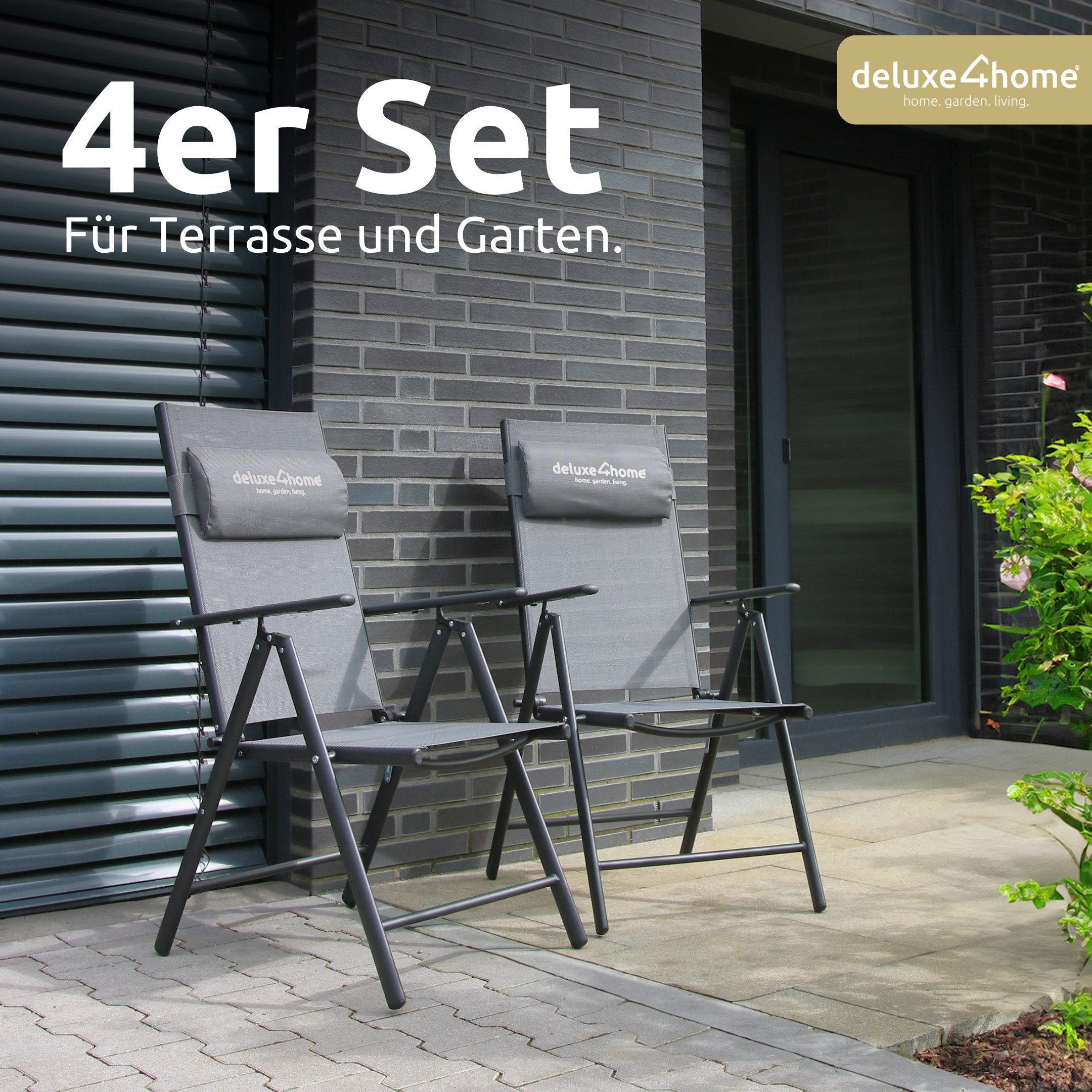 deluxe4home Gartenstuhl Hochlehner aus Metall, Klappbar & 7-stufig verstellbar
