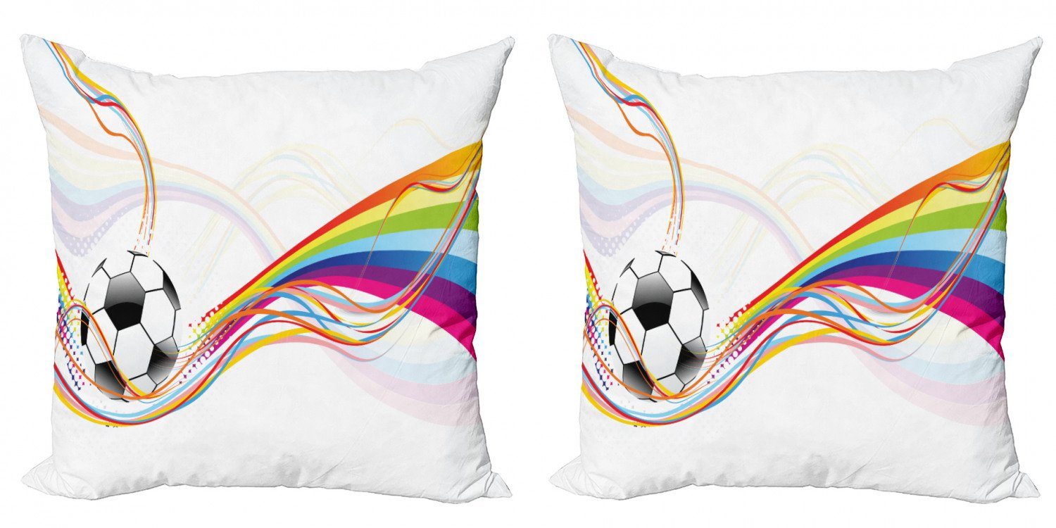 Kissenbezüge Modern Accent Doppelseitiger Digitaldruck, Abakuhaus (2 Stück), Fußball Regenbogen-Muster-Linie