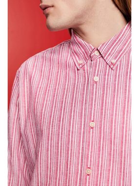 Esprit Langarmhemd Streifenhemd mit Leinen-Anteil