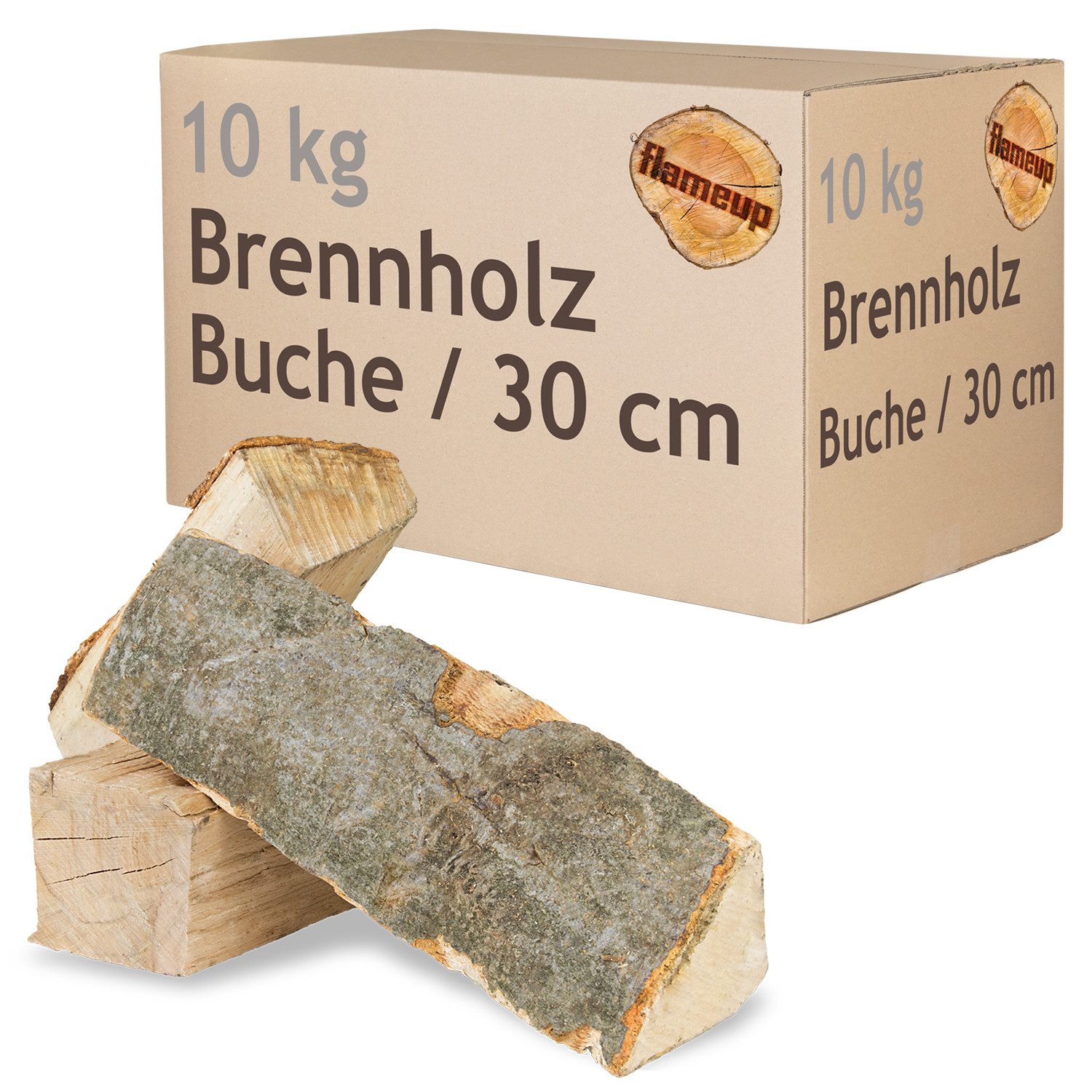 Flameup Kaminholz Brennholz Kaminholz Holz 10 kg Ofen Kamin Kaminofen Grill Buche 30 cm, 10 kg