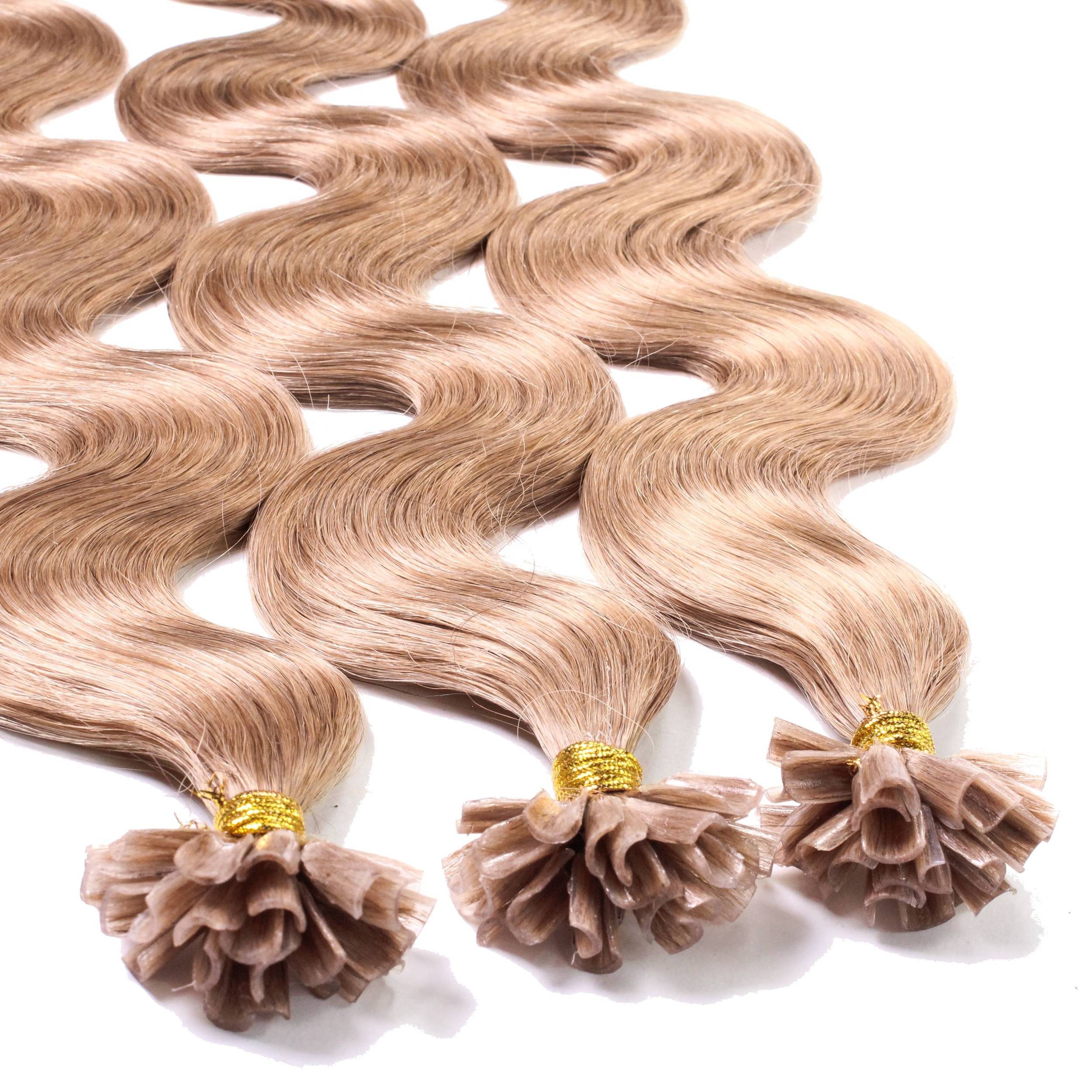 hair2heart Echthaar-Extension Bonding Extensions gewellt #8/01 Hellblond Natur-Asch 0.5g 60cm
