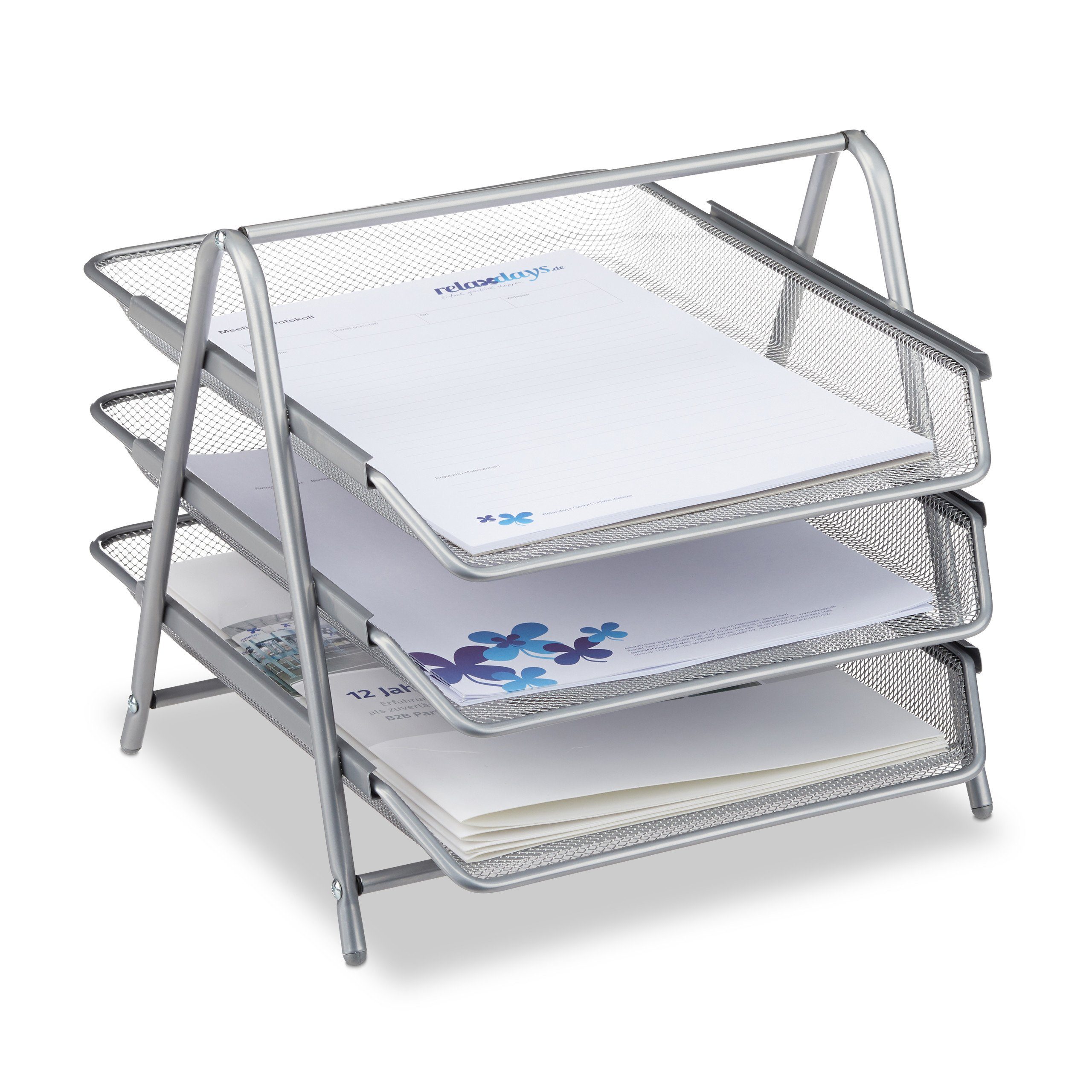 relaxdays Briefablage Dokumentenablage aus Metall (1-St), silber