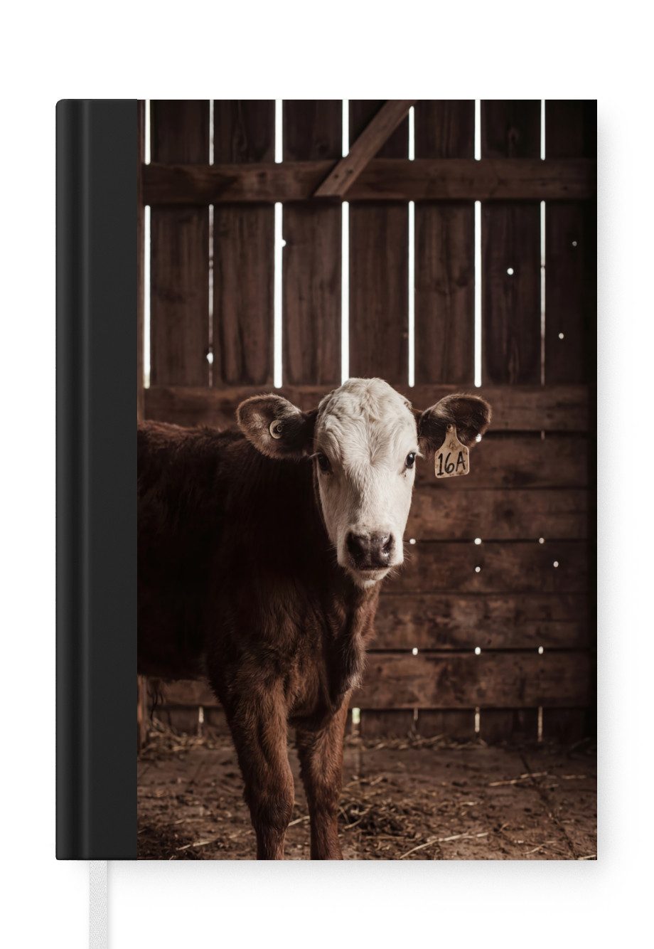 MuchoWow Notizbuch Kalb - Ohrmarke - Holzstall, Notebook, Notizblock a5, Tagebuch, Journal Liniert