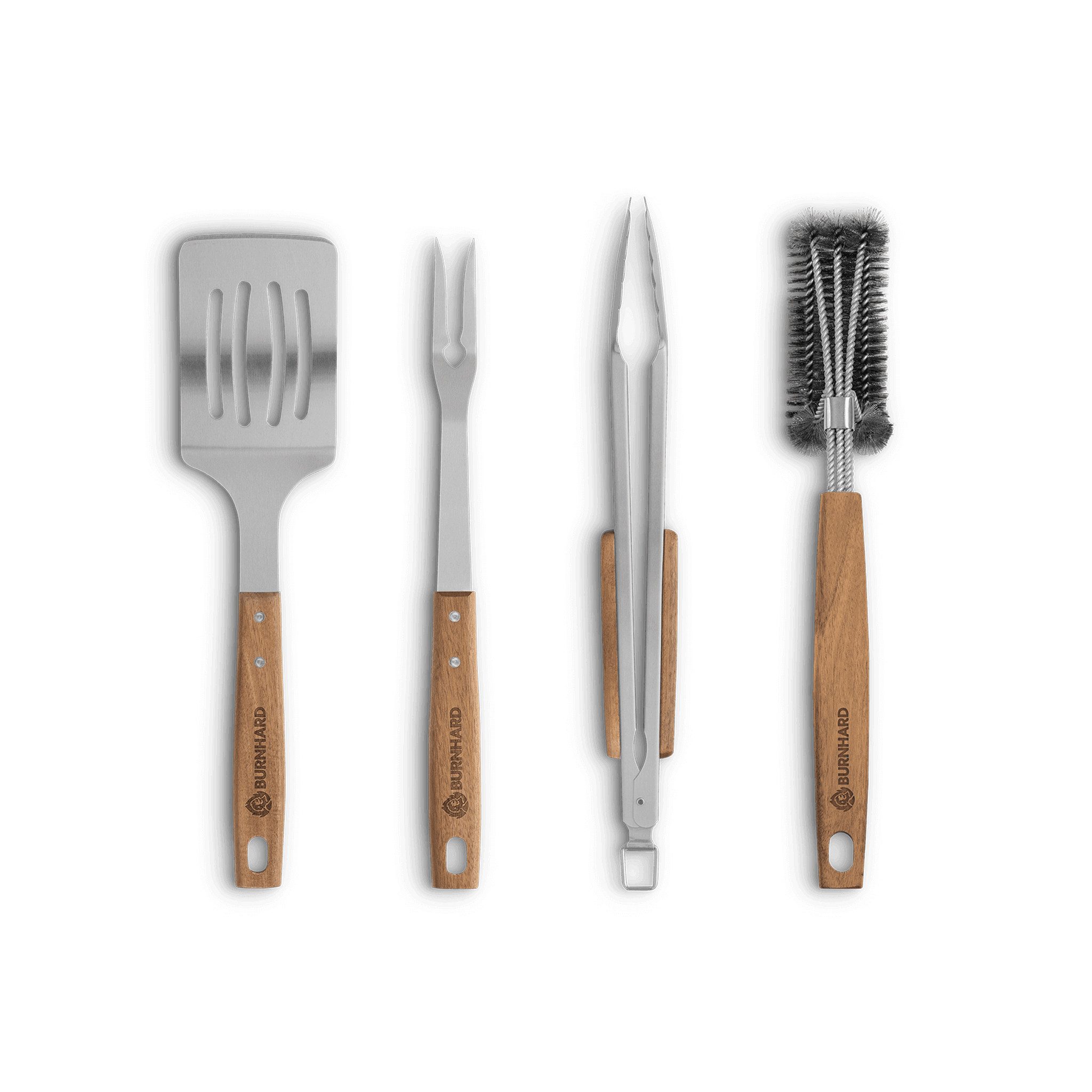 BURNHARD® Grillbesteck-Set Akazienholz Grillbesteck-Set 4-tlg., (4 tlg)