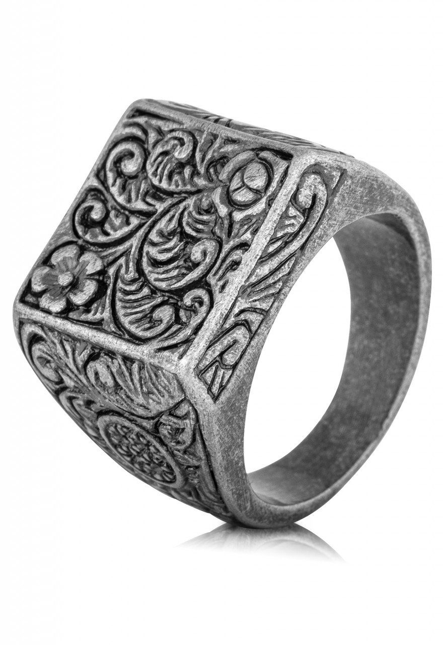 Akitsune Siegelring Floral Ring Antik Silber EU 52 - UK L - US 6