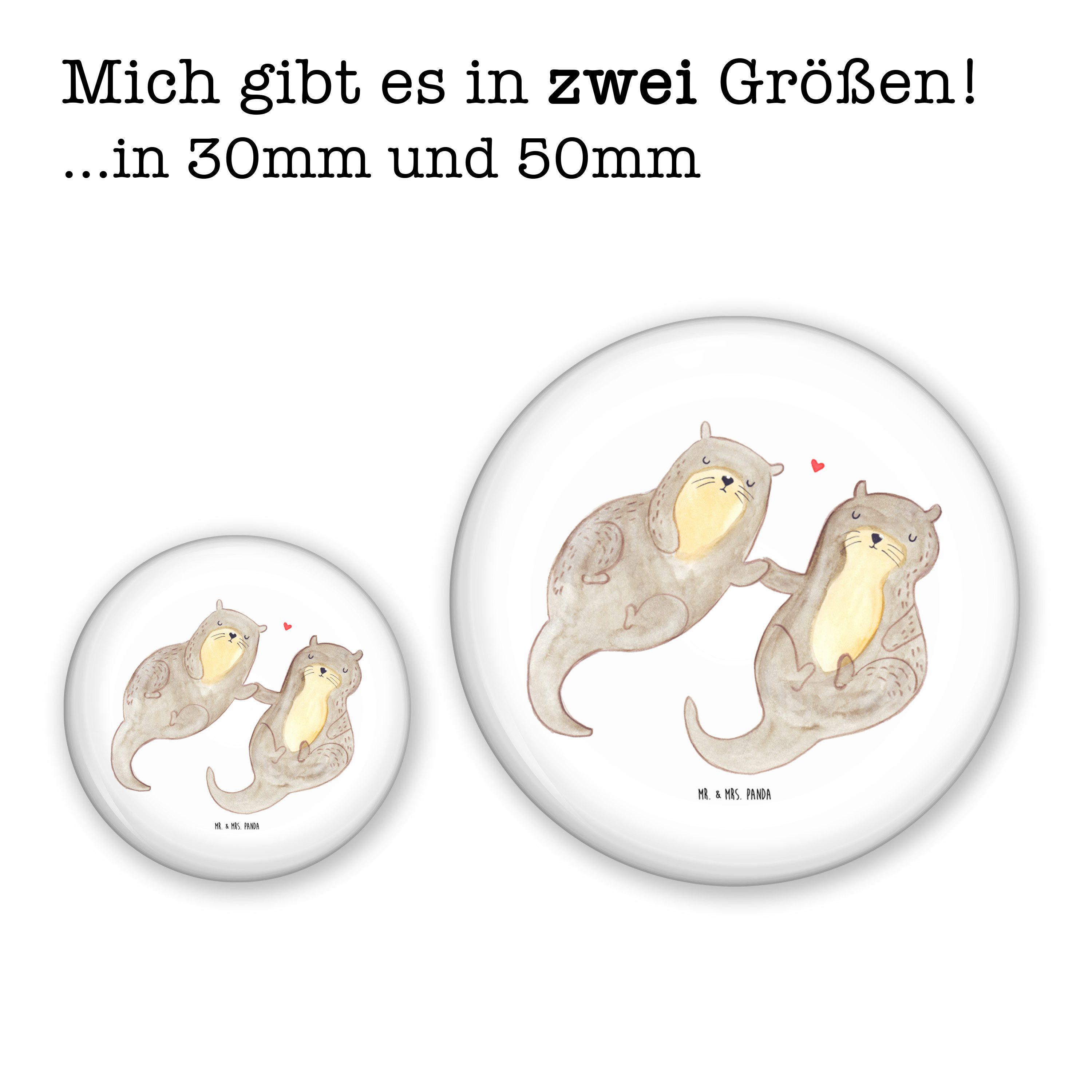 Mr. & Mrs. Panda Anstecknadel Otter Hände halten, Pin, Weiß, Badge, glücklich, Anstecker, Paar, See (Packung), Pin 50mm Schmuck-Pin Ansteckbutton