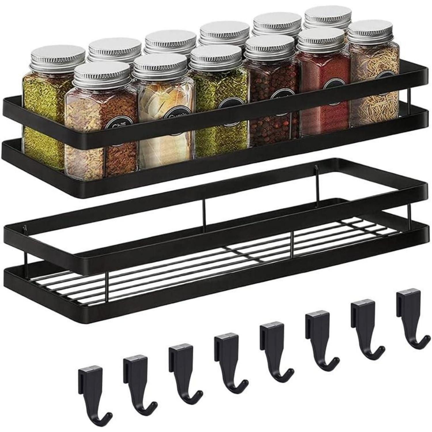 LuxusKollektion Gewürzregal Gewürzregal Wand Ohne Bohren Metall 2 Etagen 8 Haken M