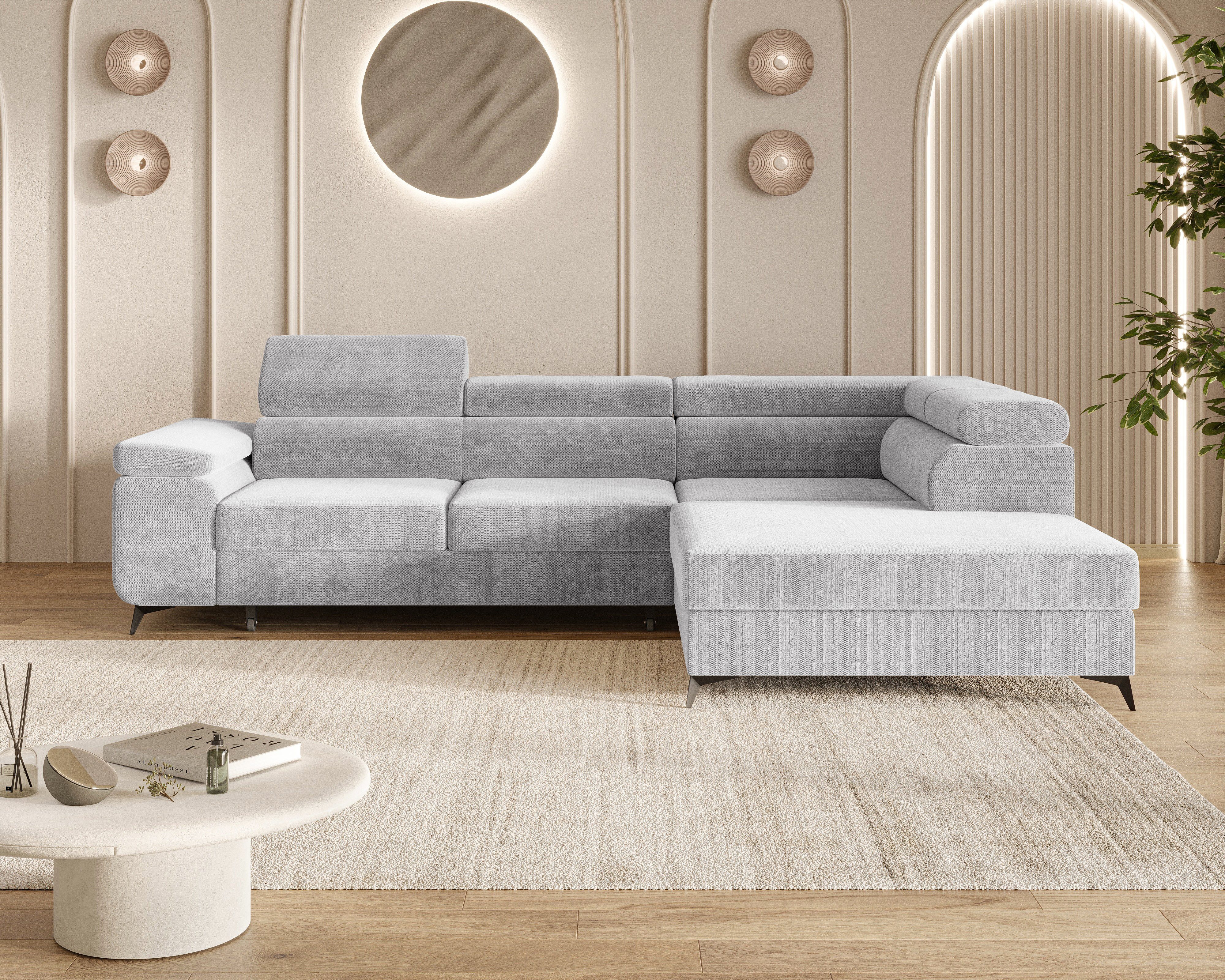 MOEBLO Ecksofa OSTIN, 290 cm – Modernes L-Sofa mit Schlaffunktion, Bettkasten und verstellbaren Kopfstützen, Cord oder Strukturstoff, - (BxHxT): 290 x 75–90 x 202 cm