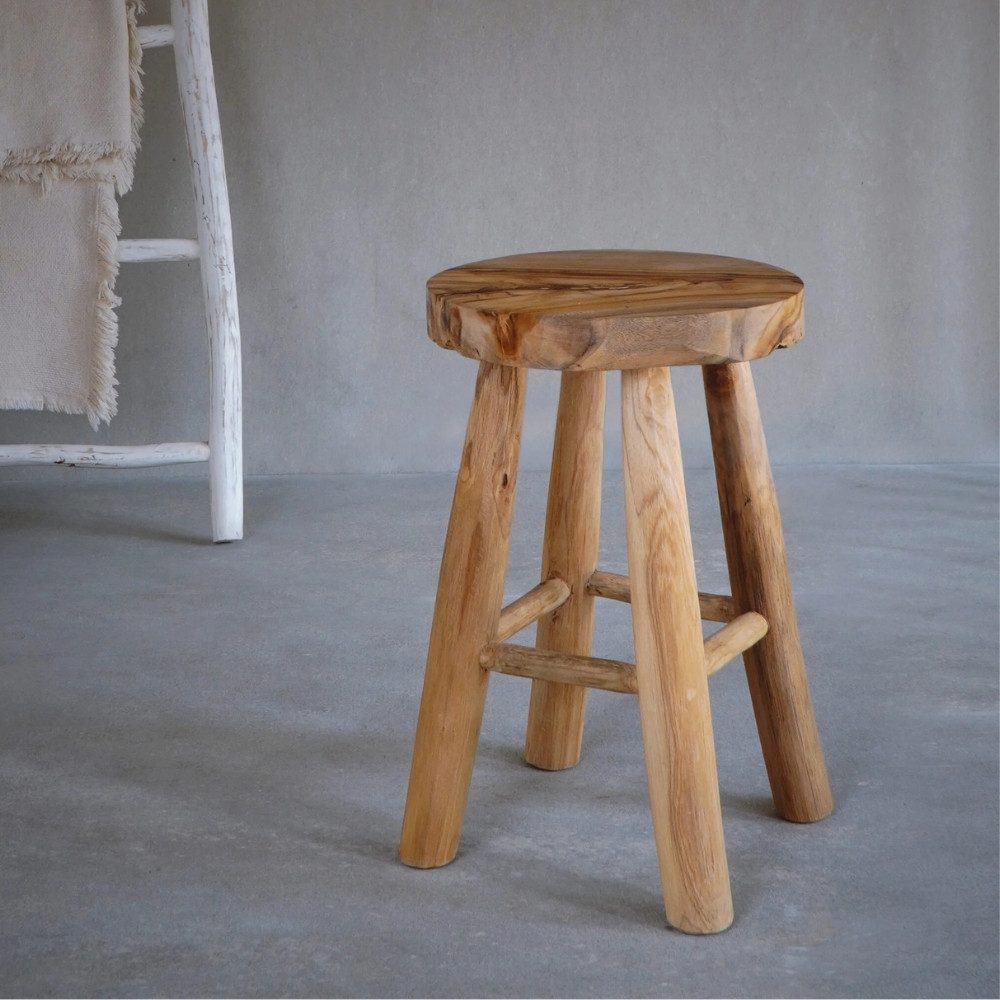 LebensWohnArt Sitzhocker Teak Hocker KANSAS Natural 45cm Beistelltisch Sitzhocker – Bild 3 von 5