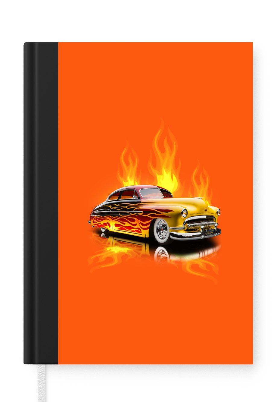 MuchoWow Notizbuch Auto - Flammen Seiten, Vintage, - Feuer 98 A5, - Haushaltsbuch Orange Tagebuch, Journal, - Notizheft, Merkzettel