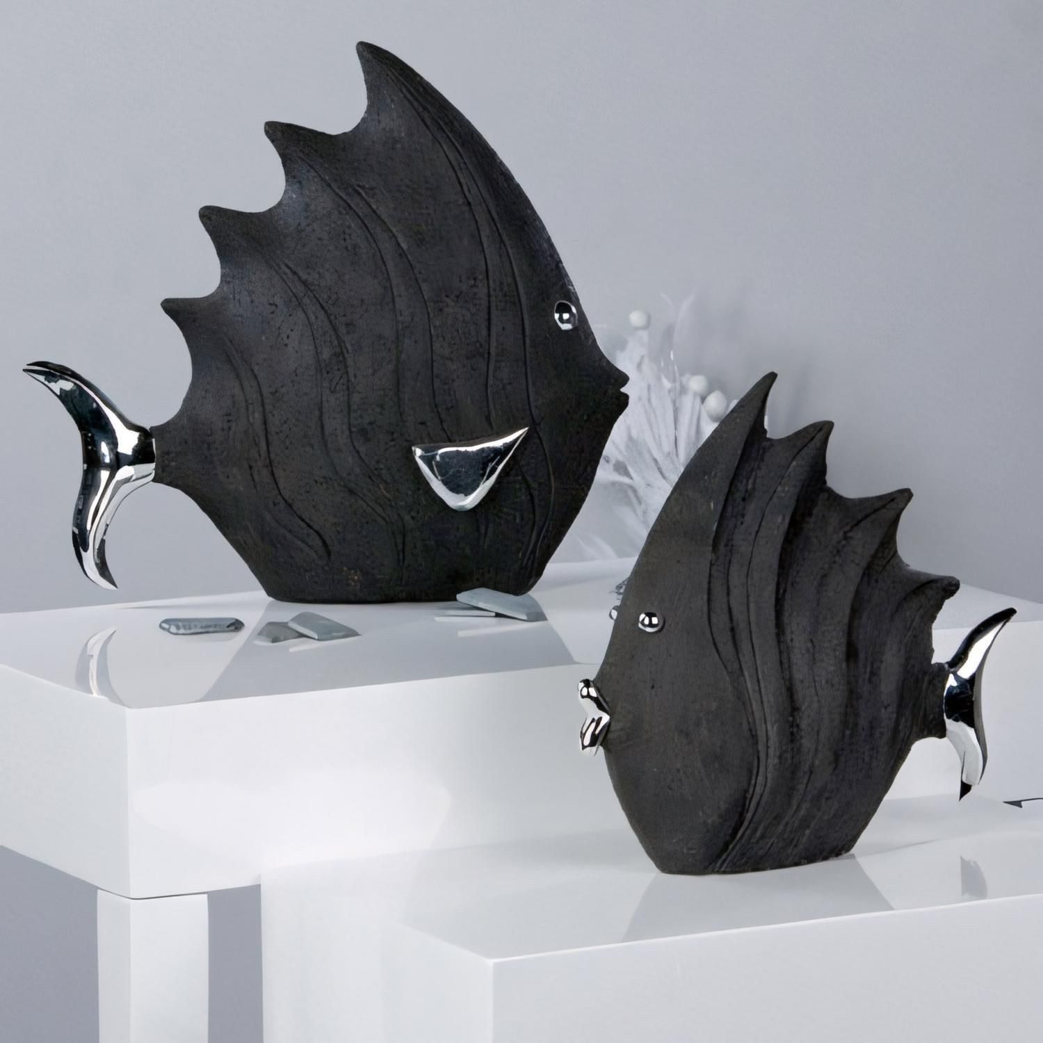 Casablanca by Gilde Tierfigur Figur Fisch (1 St), Schwarze Steinoptik mit silbernen Akzenten – Bild 4 von 4