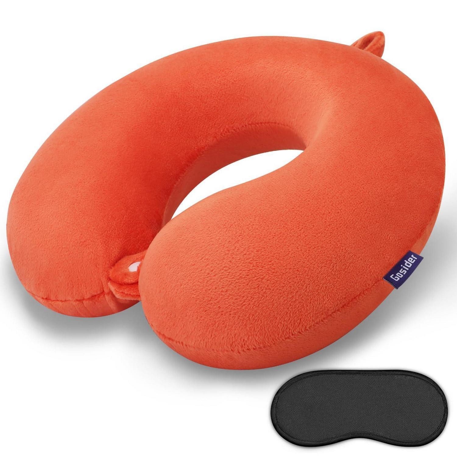 LuxusKollektion Reisekissen Nackenkissen Memoryfoam Uform Kopfstütze Flugzeug Zug Auto Orange