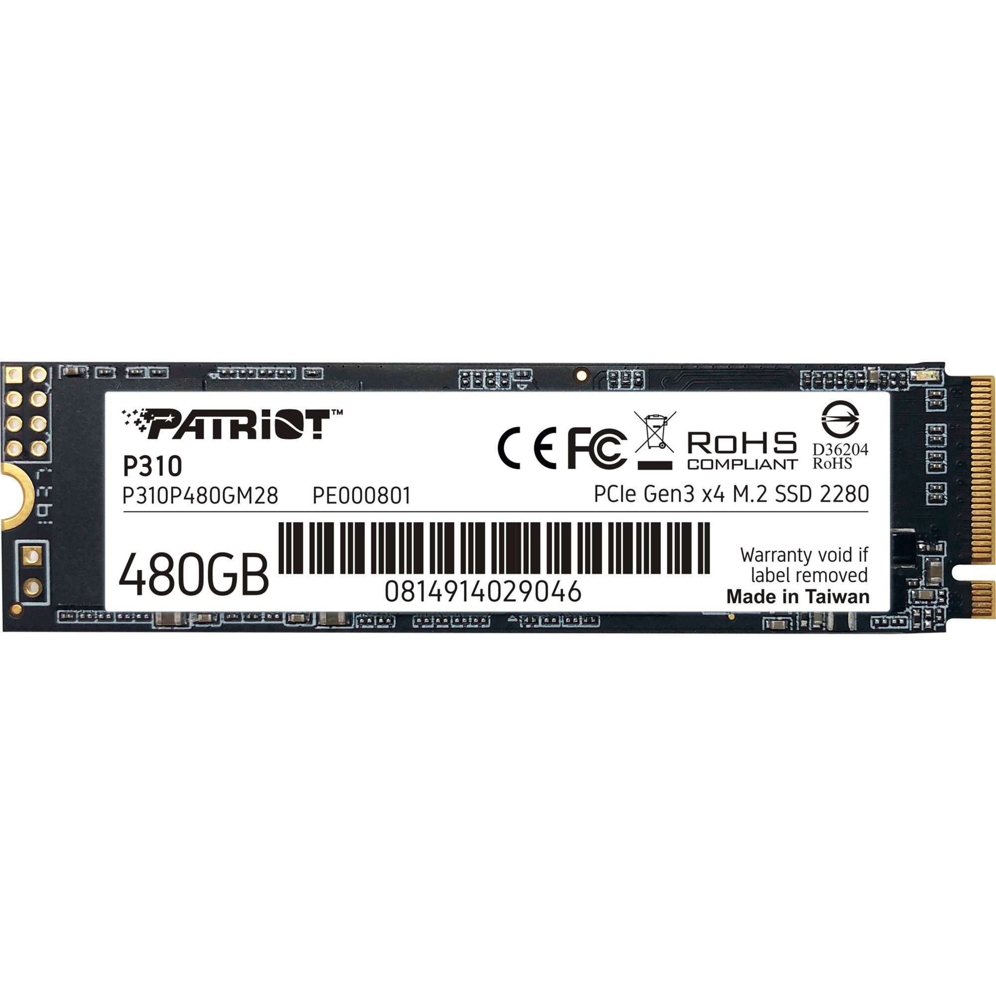 Patriot Patriot P310 480 GB, SSD, (PCIe 3.0 x4, NVMe 1.3, SSD-Festplatte (480 GB) 2.5"