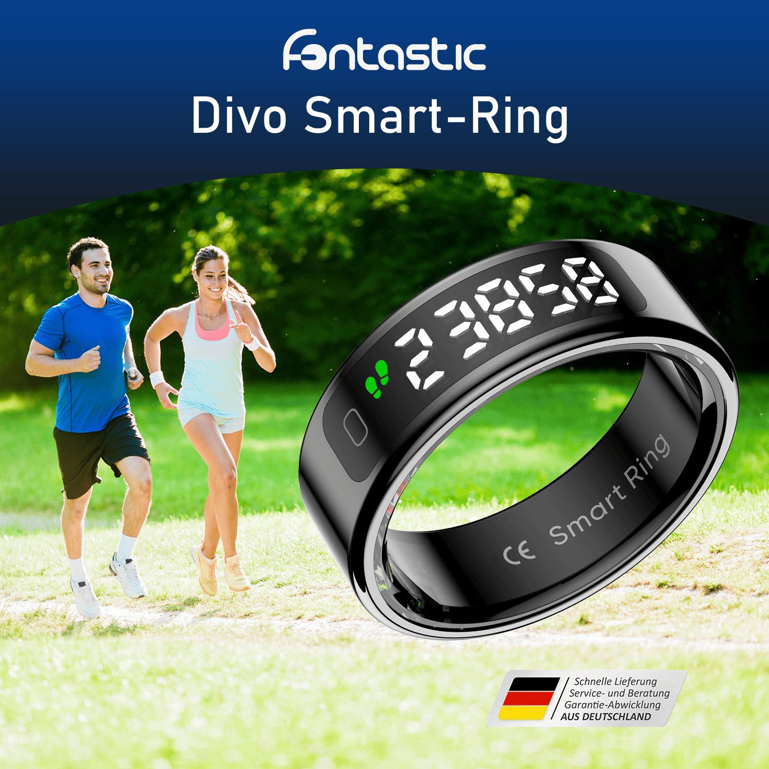 fontastic Smart Ring Divo Smart Ring mit Display Fitnessring Schlaftracker Schrittzähler