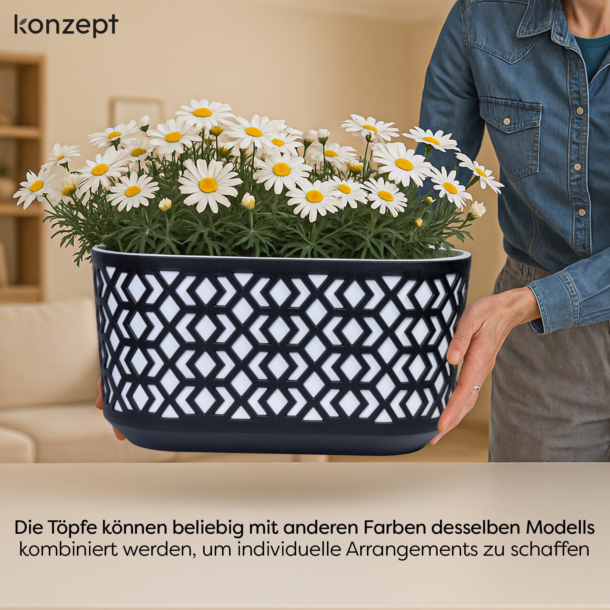 KONZEPT Blumenkasten Blumenkasten Balkon 40 cm Pflanzkasten für außen und innen (1 St), wetter- und UV-beständig, Outdoor, Leicht zu reinigen und pflegeleicht