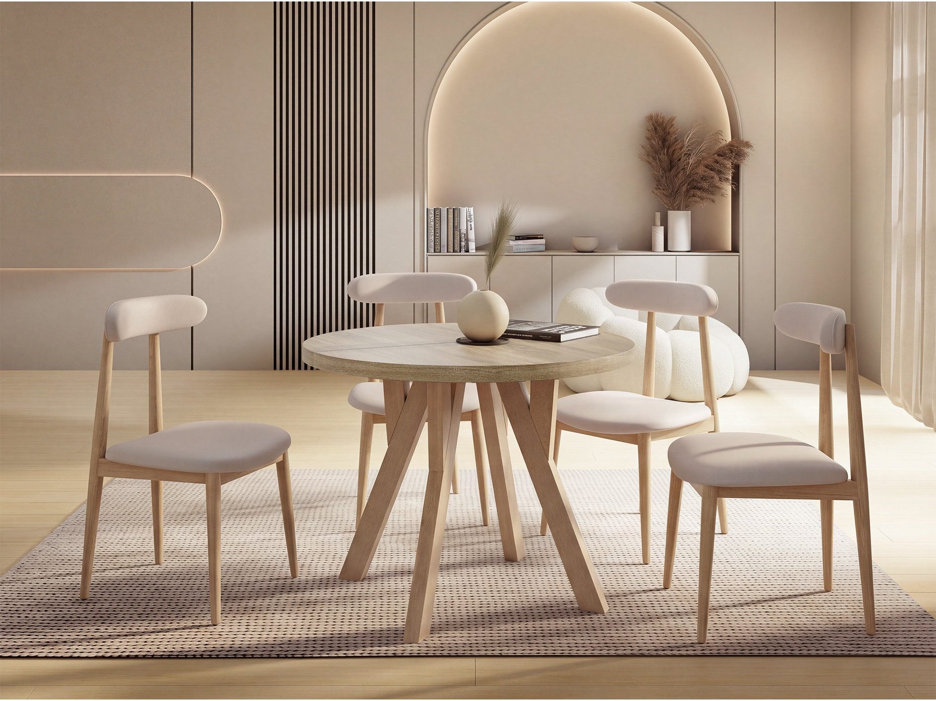 WFL GROUP Esstisch Avero ausziehbar verlängerbar rund modern mit Holzbeinen (MADE IN EU, XXL Groß – 80/90/100 cm ausziehbar auf 130/190/200 cm), platzsparender Tisch für kleine Küche, Esszimmer oder Wohnzimmer