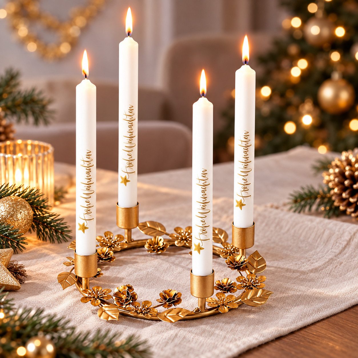 Weltbild Kerzenhalter Golden Wreath Gold Adventsdeko Weihnachtsdeko Tischdeko Kerzenständer, Adventskranz Dekoration Wohndeko Festtagsdeko
