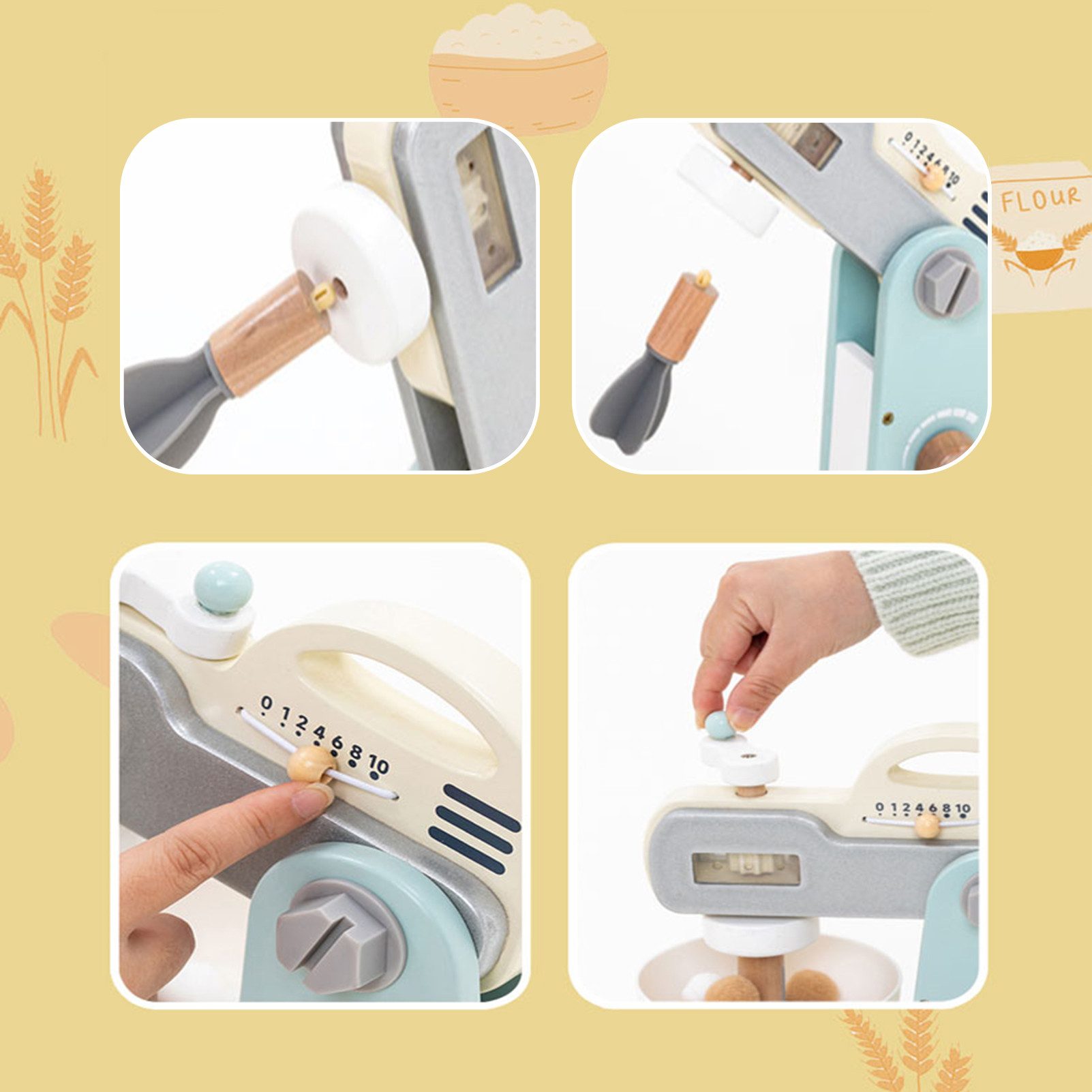 Esun Spielküche Mixer Spielset aus Holz – mit Rührschüssel, Schneebesen, Zutaten, Küchenmixer Spielzeug. Küchenzubehör kleine Köche