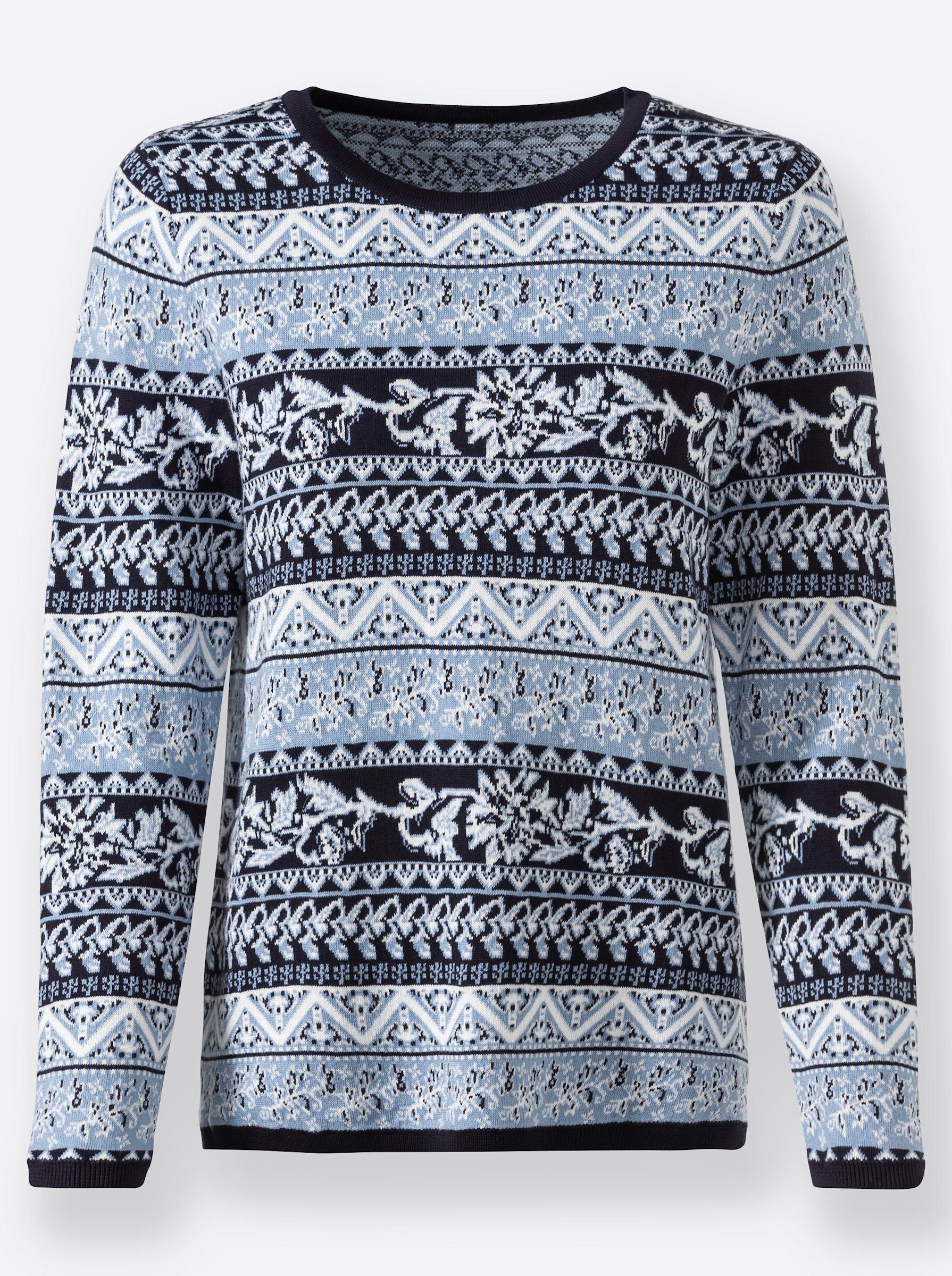 Strickpullover Jacquard-Pullover Langarm Jacquard