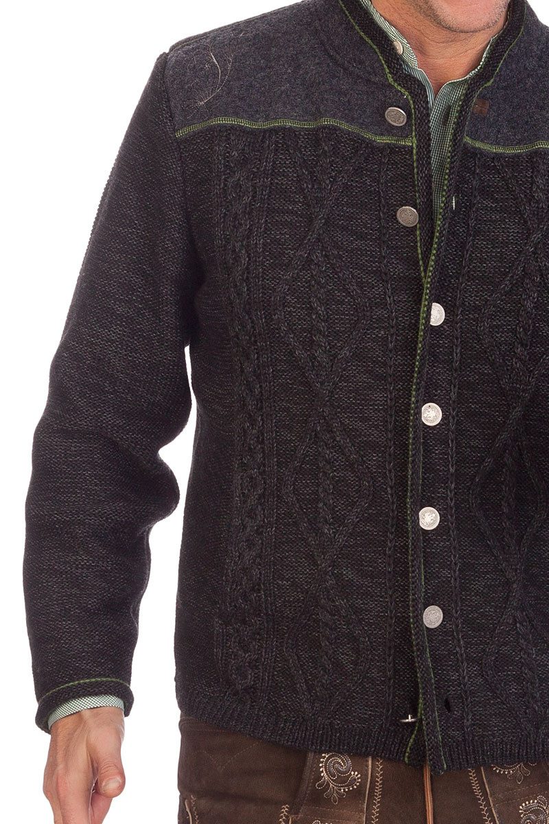 Spieth & Wensky Trachtenstrickjacke Trachten Strickjacke Herren - BORIS - mittelgrau, schwarz