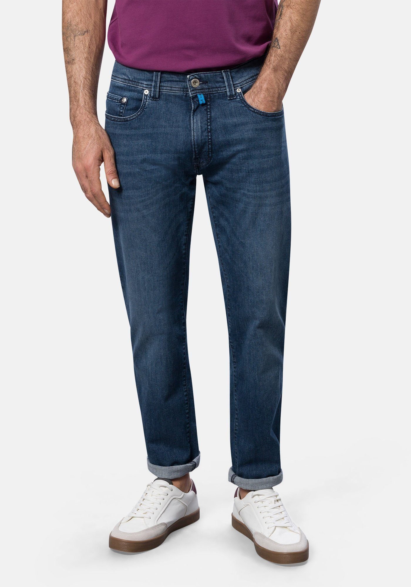 Pierre Cardin 5-Pocket-Jeans Jeans Organic Cotton Futureflex Lyon Tapered Fit Blue Used Buffies