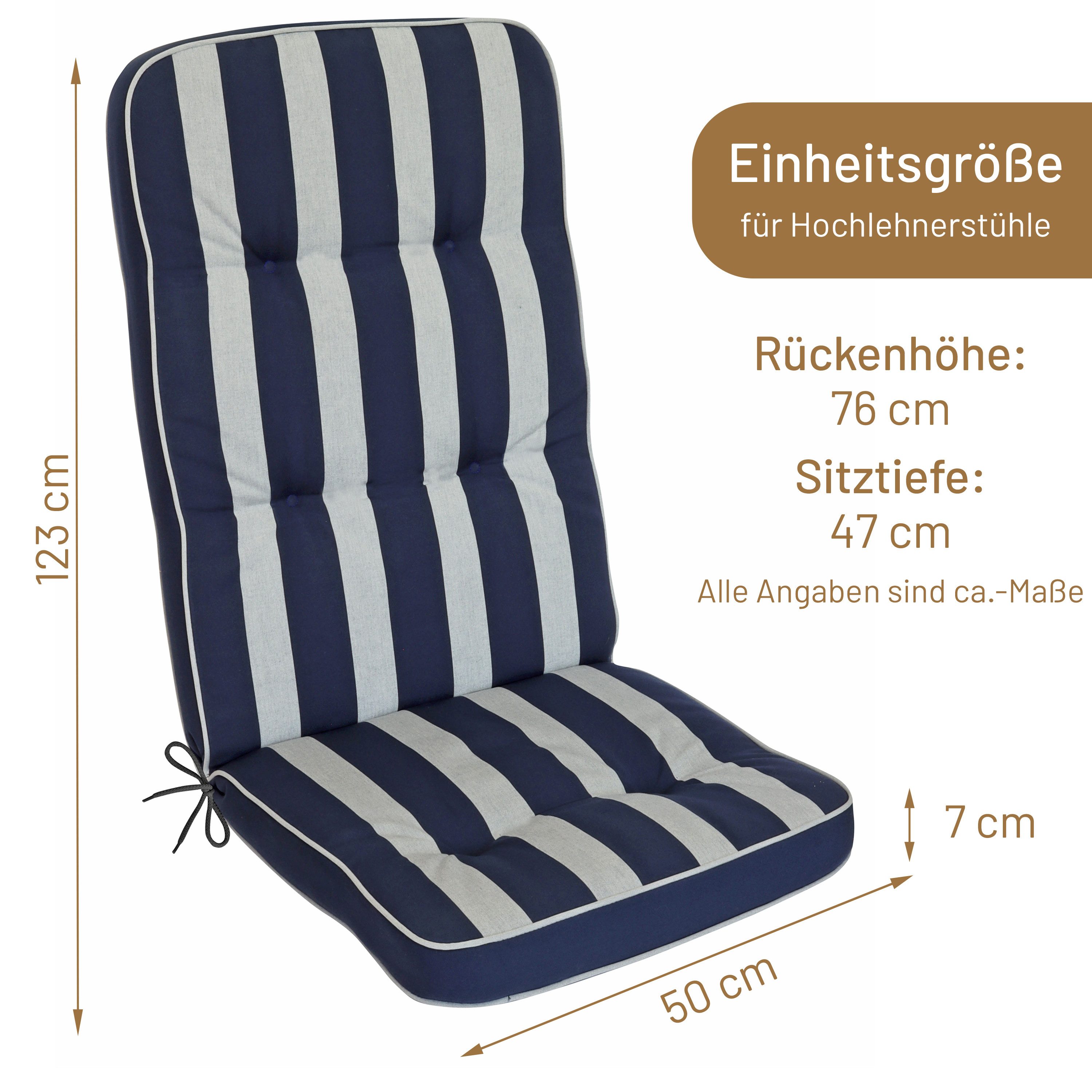 Herlag Hochlehnerauflage Tilly, (1 St), Gartenmöbelauflage 123x50x7cm Blockstreifen Blau-Gestreift
