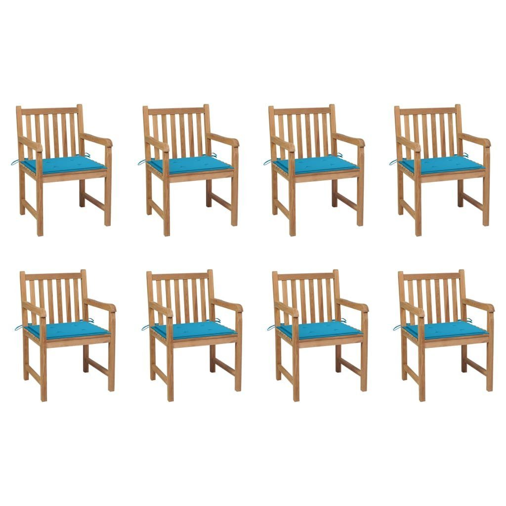 furnicato Gartenstuhl Gartenstühle 8 Stk. Kissen Teak Blauen Massivholz mit